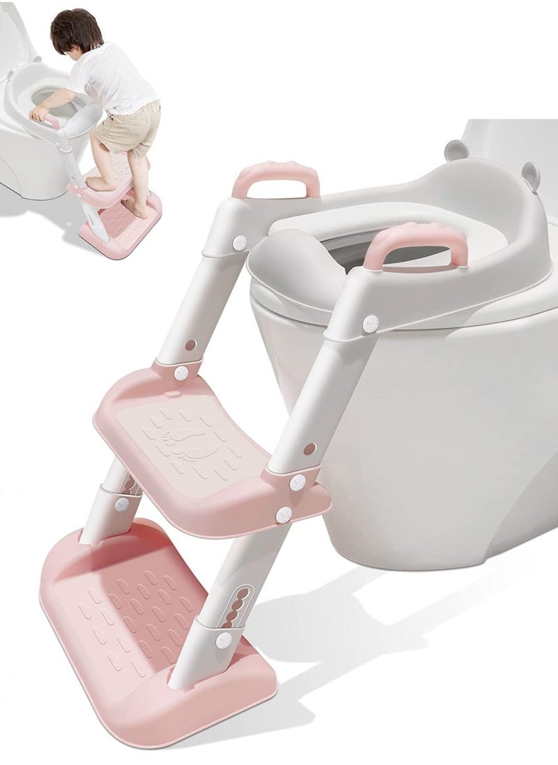 Arabest - Toilet Training Seat, Potty Training Toilet with Pedal Stool Ladder, Foldable Toddler Toilet Seat for Boys and Girls (Pink) - Image 1