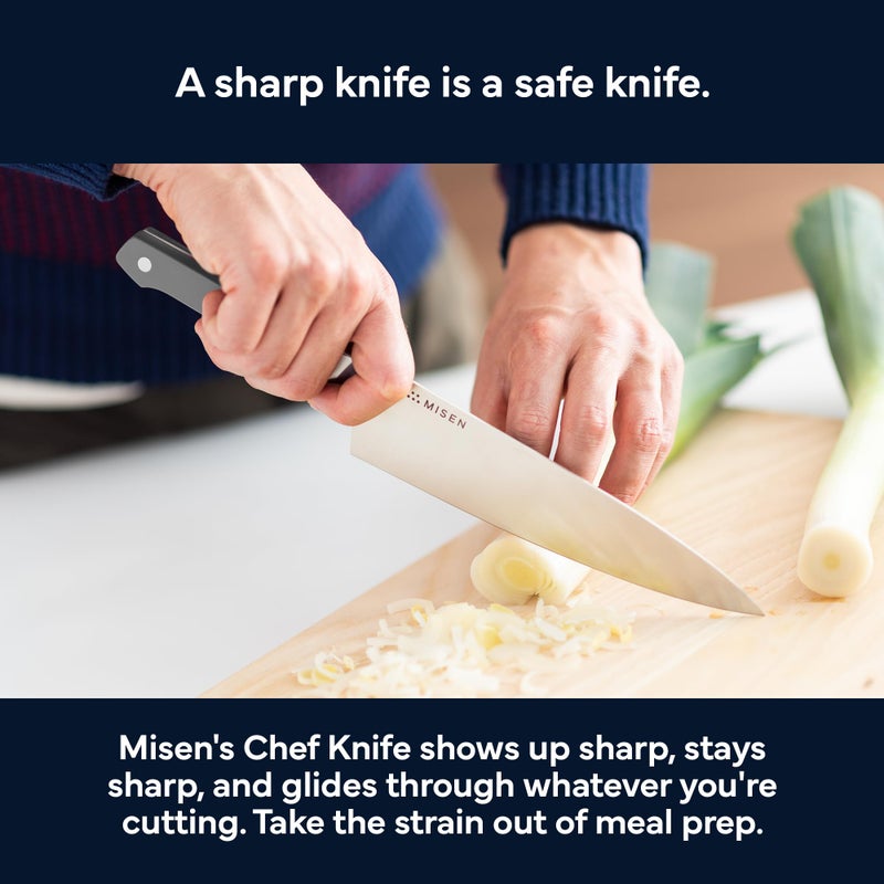 Misen 8" Chef Knife â€“ High Carbon Japanese AUS-10 Stainless Steel â€“ Hybrid German & Japanese Blade â€“ Precision Kitchen Knife for Professionals & Home Cooks â€“ Ultimate Cutting Performance - Gray - Image 3