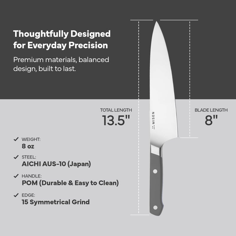 Misen 8" Chef Knife â€“ High Carbon Japanese AUS-10 Stainless Steel â€“ Hybrid German & Japanese Blade â€“ Precision Kitchen Knife for Professionals & Home Cooks â€“ Ultimate Cutting Performance - Gray - Image 2