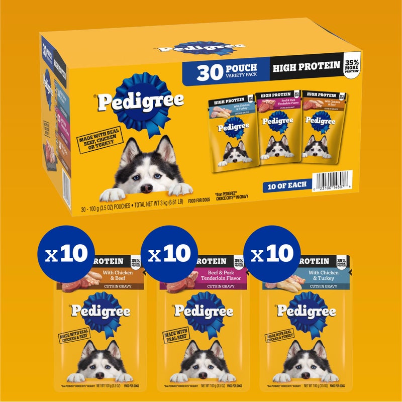 Pedigree High Protein Dog Food, Adult Wet Dog Food Pouches, Variety Pack, 3.5 oz. Pouches, 30 Count - Image 3