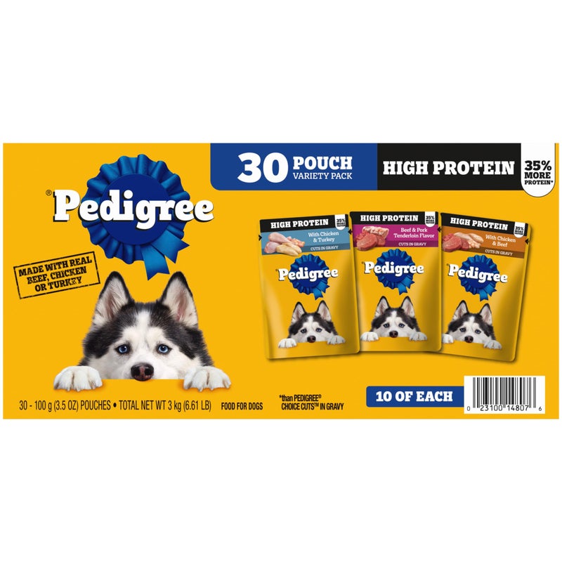 Pedigree High Protein Dog Food, Adult Wet Dog Food Pouches, Variety Pack, 3.5 oz. Pouches, 30 Count - Image 1