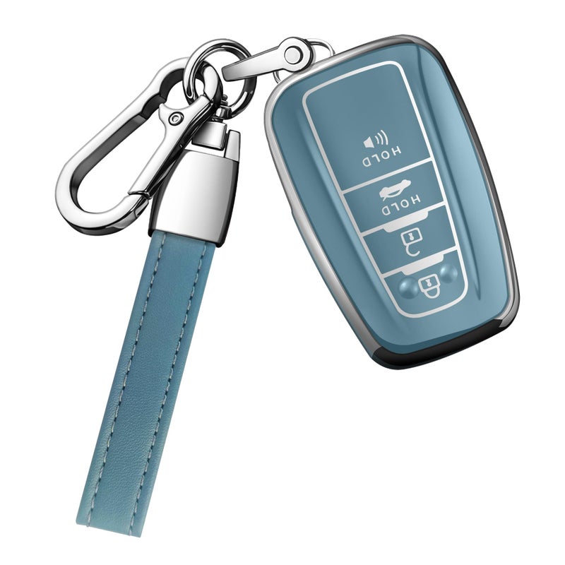 Autophone Compatible With Toyota Key Fob Cover with Keychain Soft TPU Key Shell Case,For 2019-2025 Rav4 2019-2024 Camry 4 Runner 2020-2022 Highlander Corolla Prius C-HR Avalon GT86-Storm Blue - Image 1