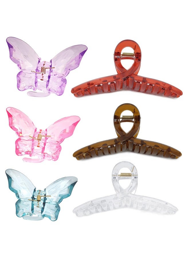 ANNACREATIONS Korean Style Large Plastic Transparent Multicolor Butterfly Hair Claw Clips Long Jaw Clutches Hair Accessories for Women and Girls (6 Pcs) (2) - Image 1