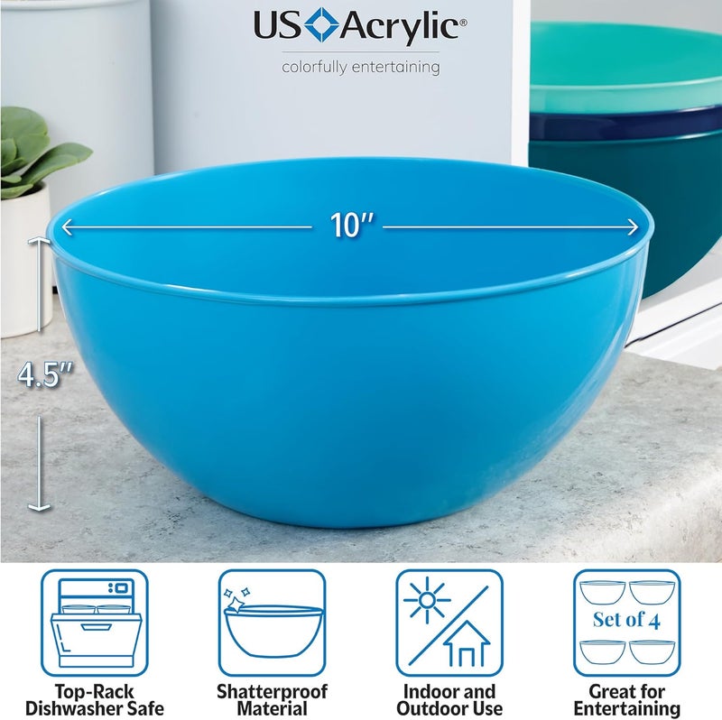 US Acrylic Vista Durable Plastic Salad and Serving 10-inch Bowls | Set of 4 in Coastal Colors | Reusable, BPA-free, Made in the USA | 135 oz. capacity - Image 3