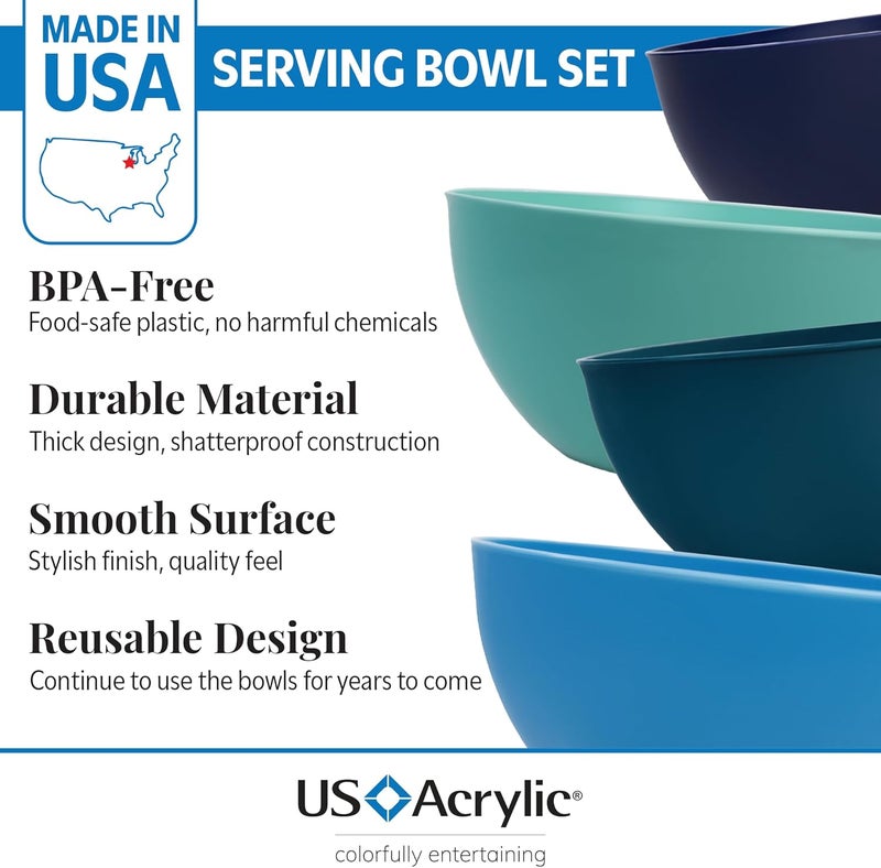 US Acrylic Vista Durable Plastic Salad and Serving 10-inch Bowls | Set of 4 in Coastal Colors | Reusable, BPA-free, Made in the USA | 135 oz. capacity - Image 2
