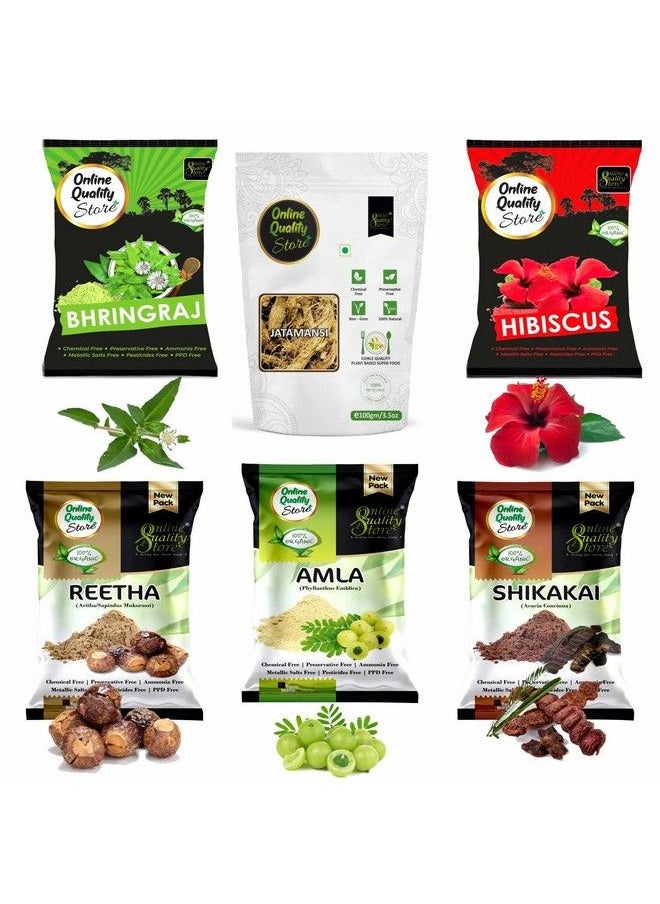 Online Quality Store Combo Pack Of Jatamansi Roots Bhringraj Hibiscusreetha Amla Shikakai 100G Each  - Image 1