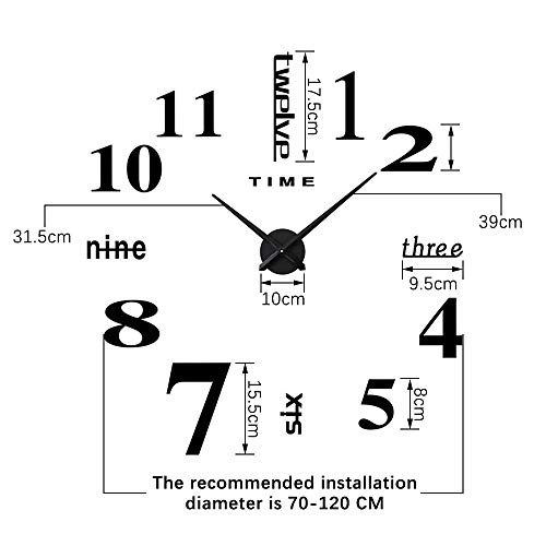 CUGBO DIY Wall Clock Modern Large 3D Frameless Wall Clock Mirror Stickers Decor Home Office Living Room Bedroom Coffee Hall Bar Wall Decoration,Gold - Image 2