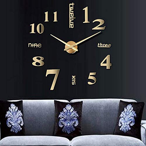 CUGBO DIY Wall Clock Modern Large 3D Frameless Wall Clock Mirror Stickers Decor Home Office Living Room Bedroom Coffee Hall Bar Wall Decoration,Gold - Image 1