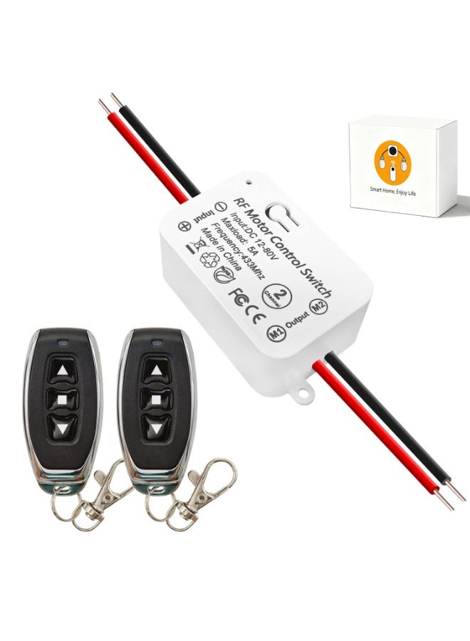 مفتاح التحكم عن بعد اللاسلكي لمحرك DC 12V-80V ، جهاز استقبال RF 433MHz مع جهازين التحكم عن بعد ، التحكم للأمام / العكسي ، 3 أوضاع تشغيل (لحظة / تغيير / قفل) ، نطاق 20-50m - Image 1