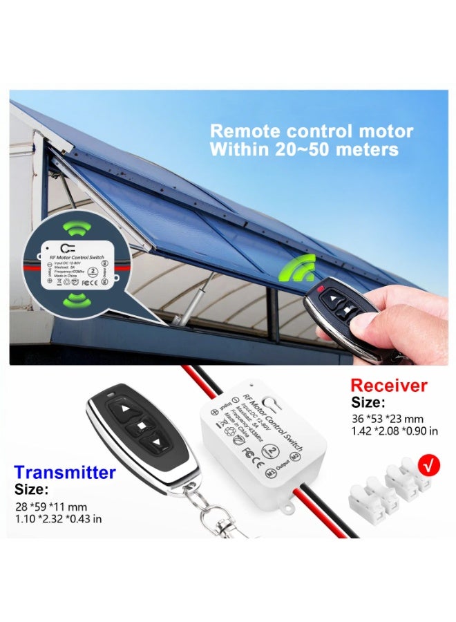 مفتاح التحكم عن بعد اللاسلكي لمحرك DC 12V-80V ، جهاز استقبال RF 433MHz مع جهازين التحكم عن بعد ، التحكم للأمام / العكسي ، 3 أوضاع تشغيل (لحظة / تغيير / قفل) ، نطاق 20-50m - Image 3