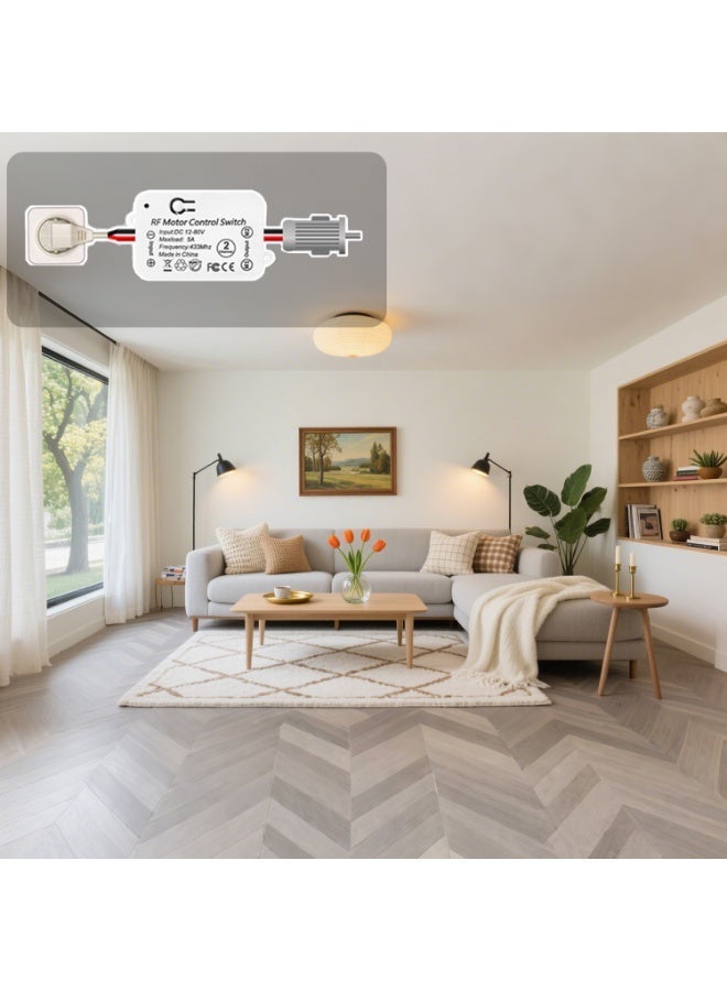 مفتاح التحكم عن بعد اللاسلكي لمحرك DC 12V-80V ، جهاز استقبال RF 433MHz مع جهازين التحكم عن بعد ، التحكم للأمام / العكسي ، 3 أوضاع تشغيل (لحظة / تغيير / قفل) ، نطاق 20-50m - Image 4