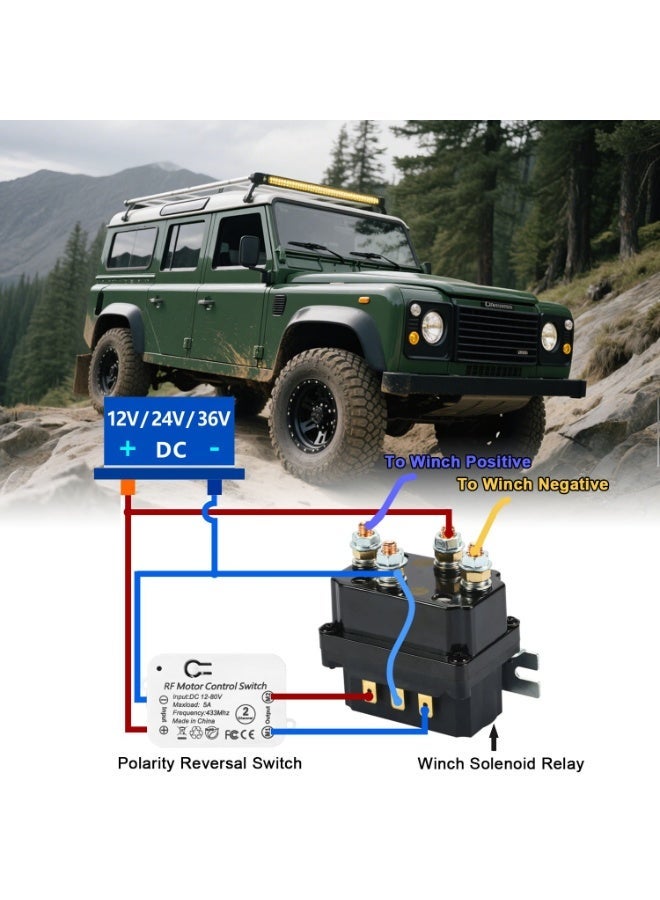 مفتاح التحكم عن بعد اللاسلكي لمحرك DC 12V-80V ، جهاز استقبال RF 433MHz مع جهازين التحكم عن بعد ، التحكم للأمام / العكسي ، 3 أوضاع تشغيل (لحظة / تغيير / قفل) ، نطاق 20-50m - Image 5