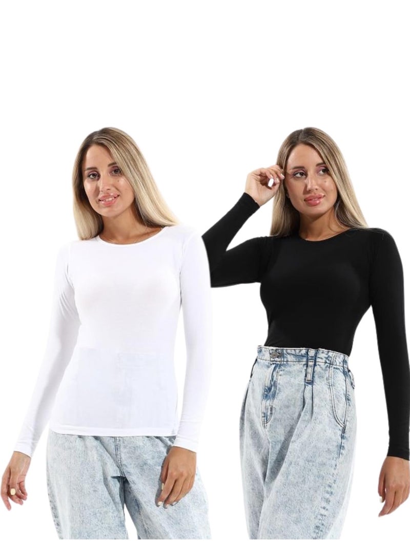 COTTONIL Cottonil® Women Top Long Sleeves - Bundle of 2 Tops Black & White  - Image 1