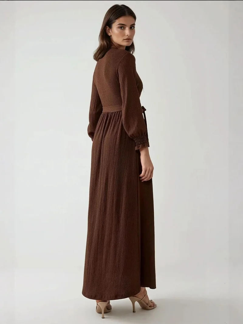 HICCUP Textured Crew Neck Maxi Dress