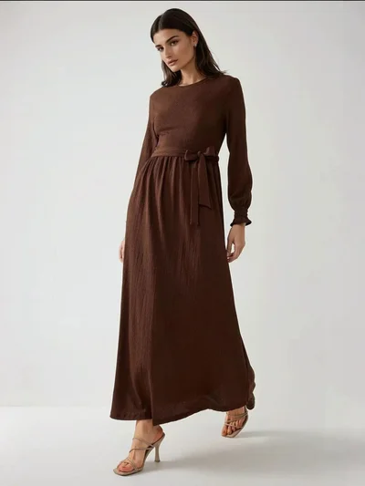 HICCUP Textured Crew Neck Maxi Dress