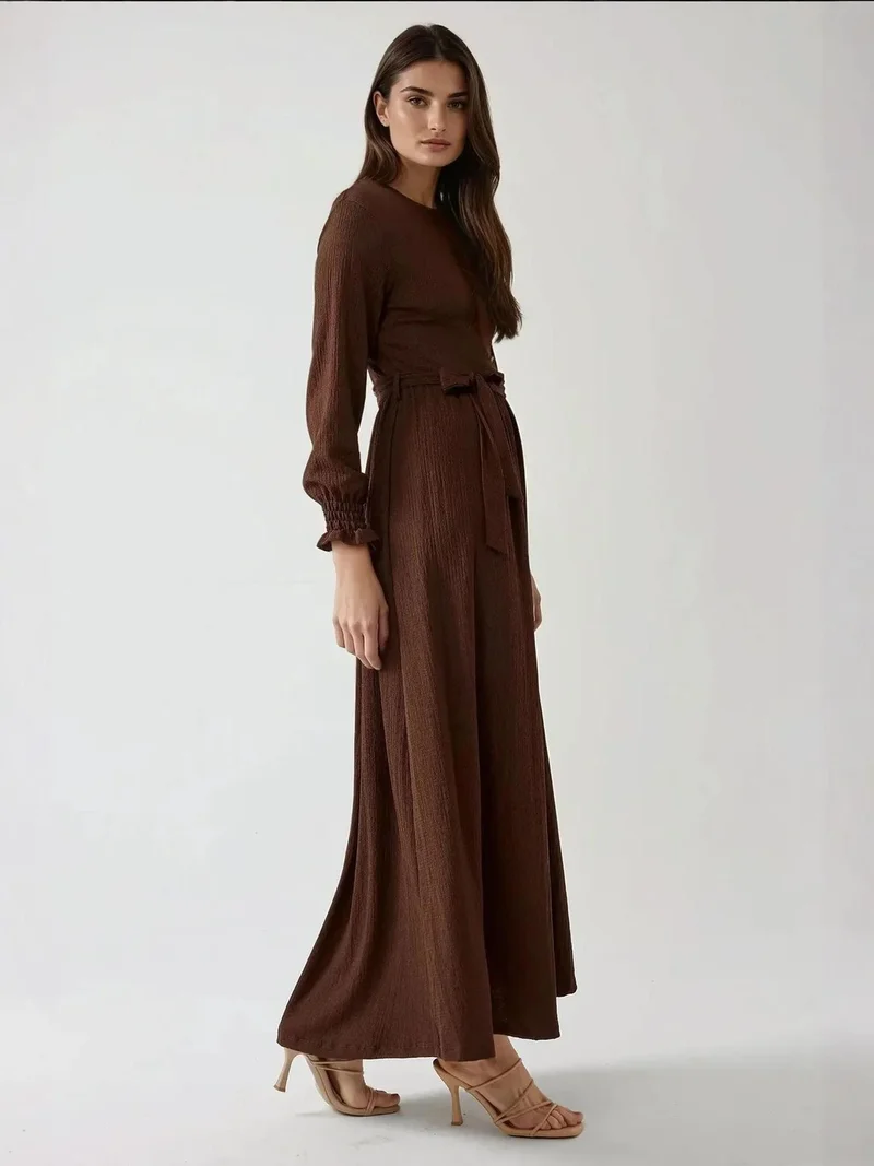 HICCUP Textured Crew Neck Maxi Dress