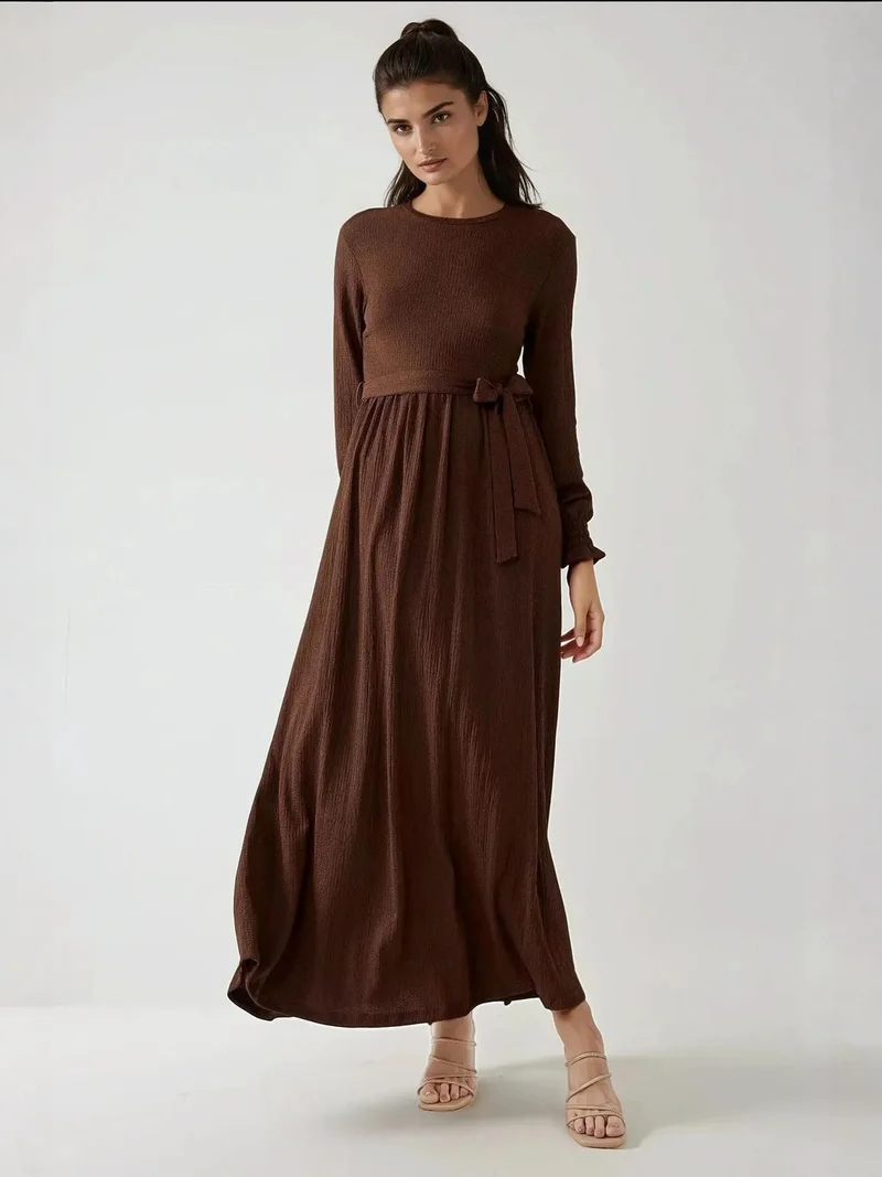 HICCUP Textured Crew Neck Maxi Dress