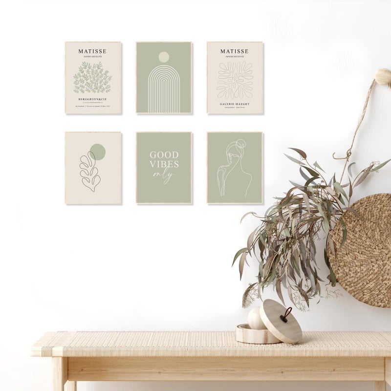 KBKBART SAGE GREEN MATISSE Wall Art Prints Abstract Matisse Wall Art Exhibition Pincters Minimalist Women Body Line Leaf Boho Art Prints Decor - Image 2