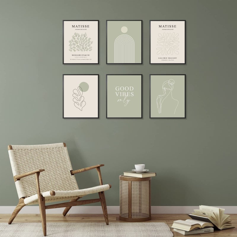KBKBART SAGE GREEN MATISSE Wall Art Prints Abstract Matisse Wall Art Exhibition Pincters Minimalist Women Body Line Leaf Boho Art Prints Decor - Image 4