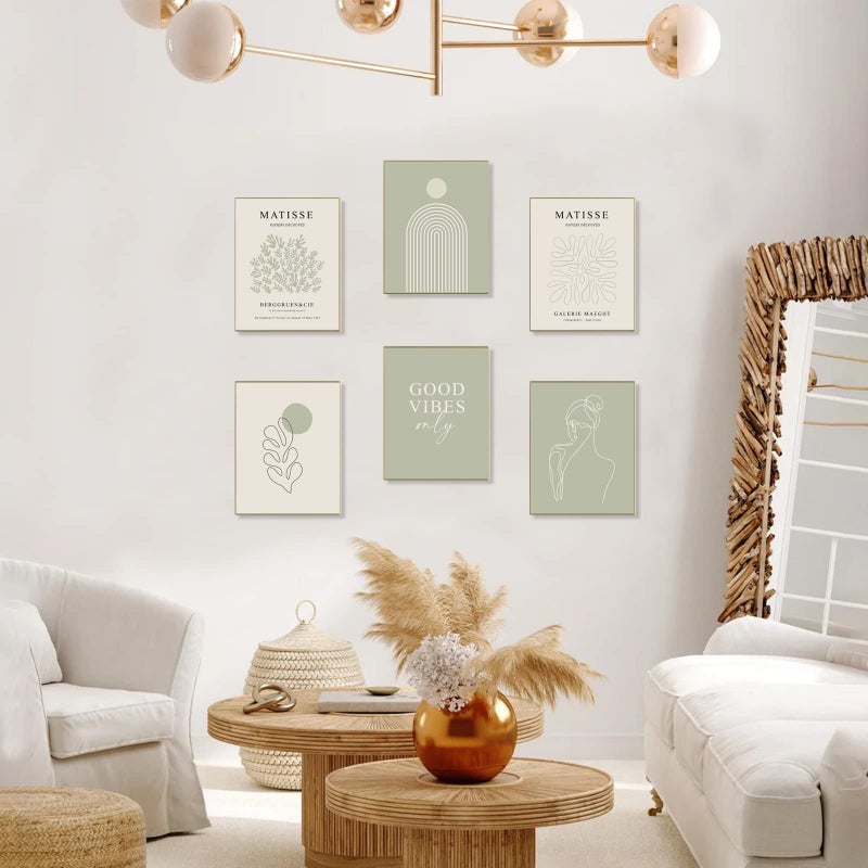 KBKBART SAGE GREEN MATISSE Wall Art Prints Abstract Matisse Wall Art Exhibition Pincters Minimalist Women Body Line Leaf Boho Art Prints Decor - Image 3