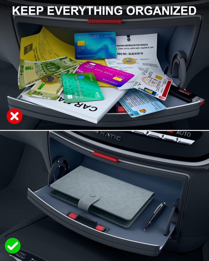 FEDUS Faux Leather Premium Car Document Holder Car Storage Organizer, Car Registration and Insurance trunk Holder for Driving Licence Owner Manual, PUC RC Paper, Vehicle Glove Box Document Wallet Grey - Image 3