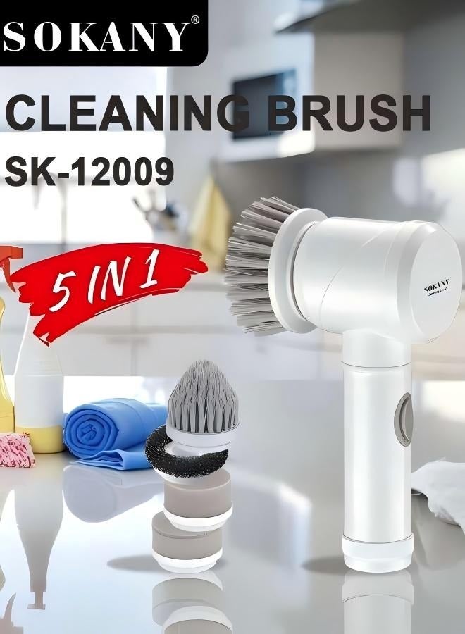 سوكاني فرشاة تنظيف سجاد كهربائية، فرشاة تنظيف أريكة لاسلكية، مناسبة للاستخدام المنزلي، مزودة بـ 5 رؤوس فرش قابلة للاستبدال، قابلة للتعديل، مناسبة لحمامات، دش، أحواض استحمام، أسطح زجاجية، وسيارات - Image 3