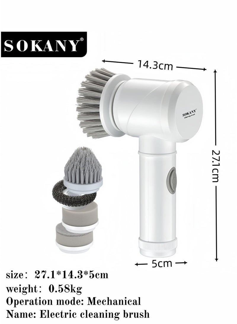 سوكاني فرشاة تنظيف سجاد كهربائية، فرشاة تنظيف أريكة لاسلكية، مناسبة للاستخدام المنزلي، مزودة بـ 5 رؤوس فرش قابلة للاستبدال، قابلة للتعديل، مناسبة لحمامات، دش، أحواض استحمام، أسطح زجاجية، وسيارات - Image 2