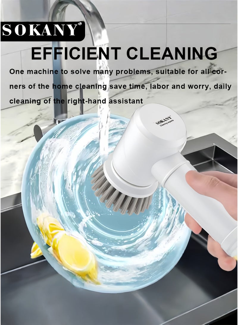 سوكاني فرشاة تنظيف سجاد كهربائية، فرشاة تنظيف أريكة لاسلكية، مناسبة للاستخدام المنزلي، مزودة بـ 5 رؤوس فرش قابلة للاستبدال، قابلة للتعديل، مناسبة لحمامات، دش، أحواض استحمام، أسطح زجاجية، وسيارات - Image 4