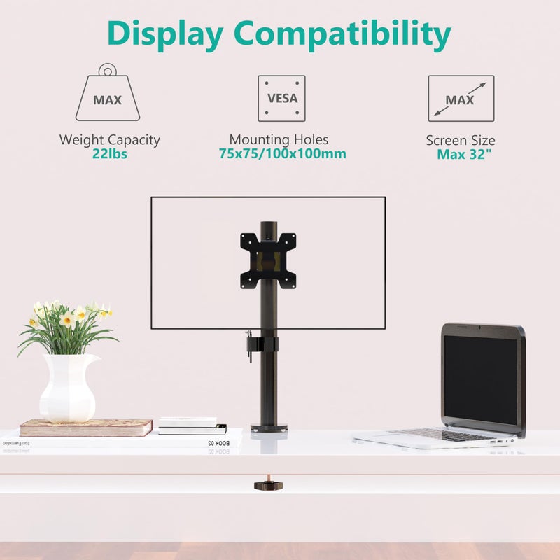 WALI Single Monitor Mount, Monitors Desk Mount, Single Monitor Arm Holds Screen Up to 32inch, 22lbs, Fully Adjustable Mount Designed for Home Office Application(M001S), Black - Image 4