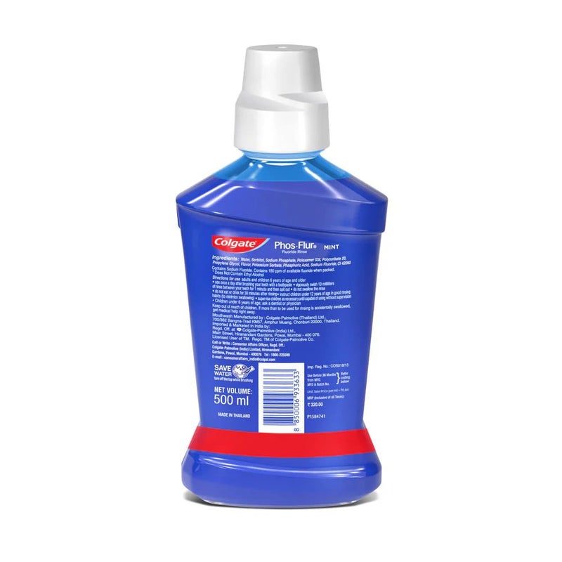 Colgate Phos-Flur Fluoride Mouth Rinse, Mint Flavour, 500ml, Alcohol-Free, Ideal for Braces (4) - Image 2