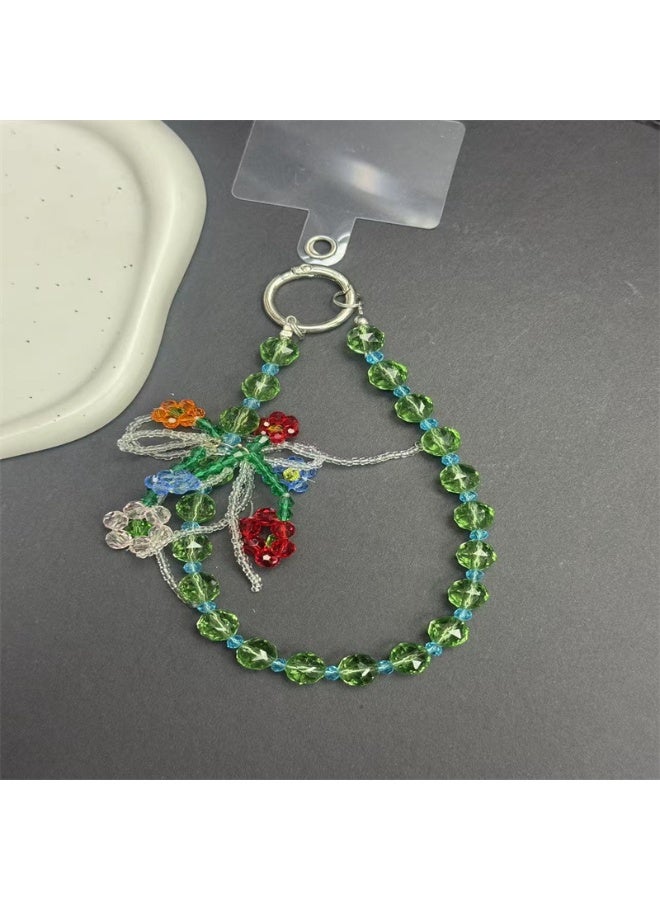 NIBEMINENT Phone Charm/ Chain Strap for Women Girls,Light And Fresh Green Crystal Bead Bow Cell Phone Case Lanyard Wrist Strap