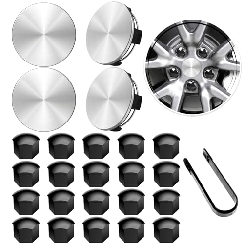H3JANG Wheel Center Caps for Tesla Model Y Model 3 19 Inch Model S 20 Inch Wheel Hub Caps Center Cover with 4 Center Cap 20 Lug Nut Cover 1 Pack Wrench No Logo Silver - Image 1
