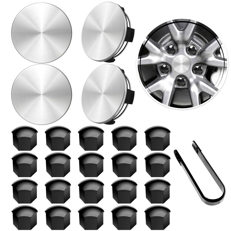 H3JANG Wheel Center Caps for Tesla Model Y Model 3 19 Inch Model S 20 Inch Wheel Hub Caps Center Cover with 4 Center Cap 20 Lug Nut Cover 1 Pack Wrench No Logo Silver - Image 3