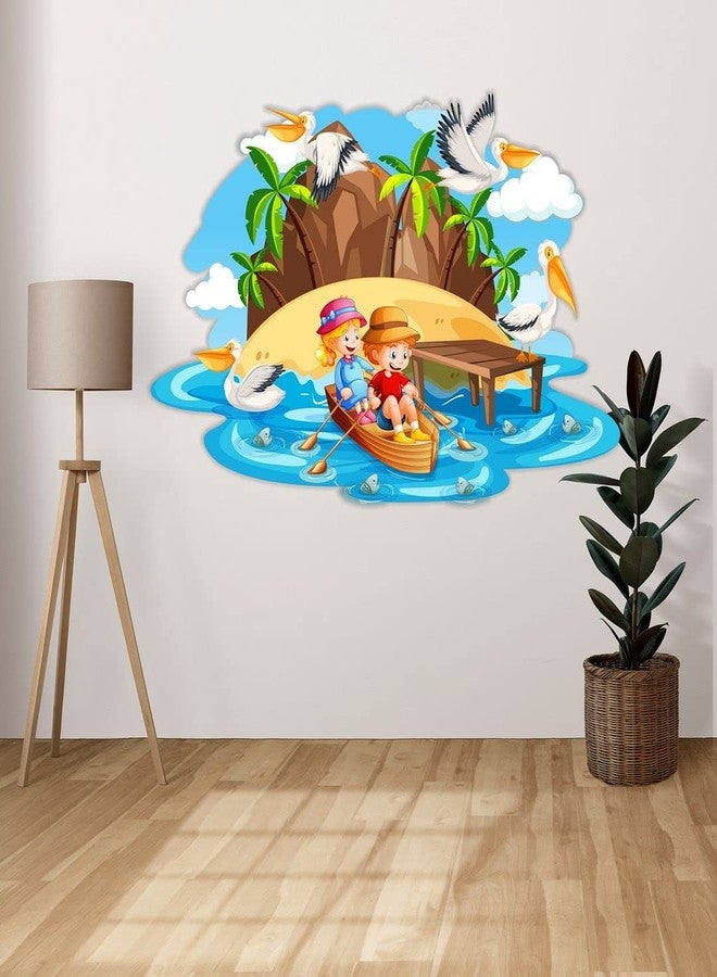 CVANU Cute Children Playing in Water On Boat with Happiness Wall Sticker PVC Vinyl for Home Decor Size(57.5CM X 90CM) Multicolor - Image 5