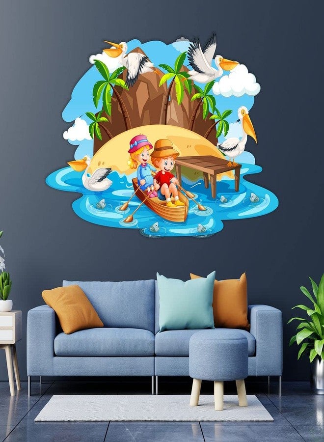CVANU Cute Children Playing in Water On Boat with Happiness Wall Sticker PVC Vinyl for Home Decor Size(57.5CM X 90CM) Multicolor - Image 4