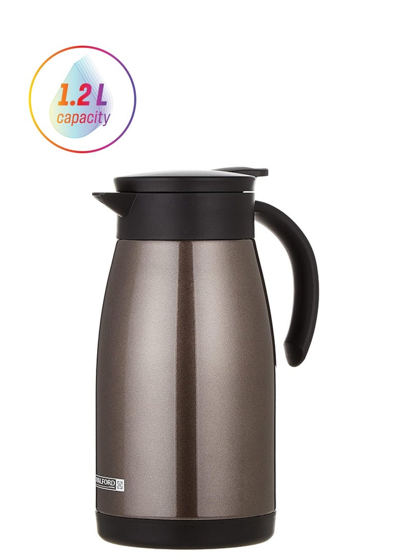 Royalford 1200ml Stainless Steel Coffee Pot Vaccum Flask Multicolour Assorted SS304 Grade Assorted Colour and Design - Image 1