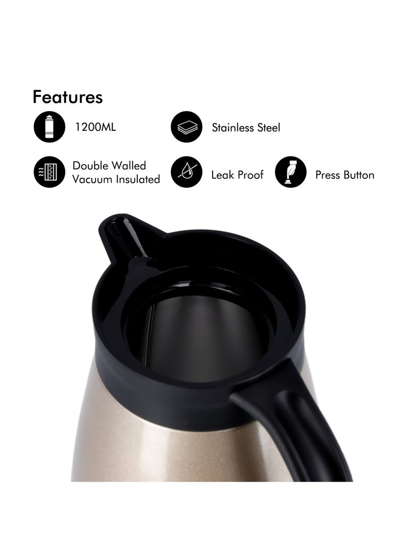 Royalford 1200ml Stainless Steel Coffee Pot Vaccum Flask Multicolour Assorted SS304 Grade Assorted Colour and Design - Image 3