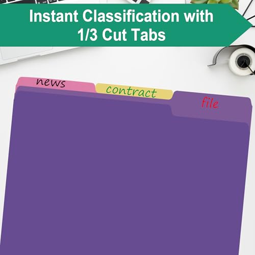 pmybupo File Folders 18 Pack 8.5x11 Inch,1/3 Cut Tab Colored File Folders Letter Size,Office Purple Folders for Document - Image 3