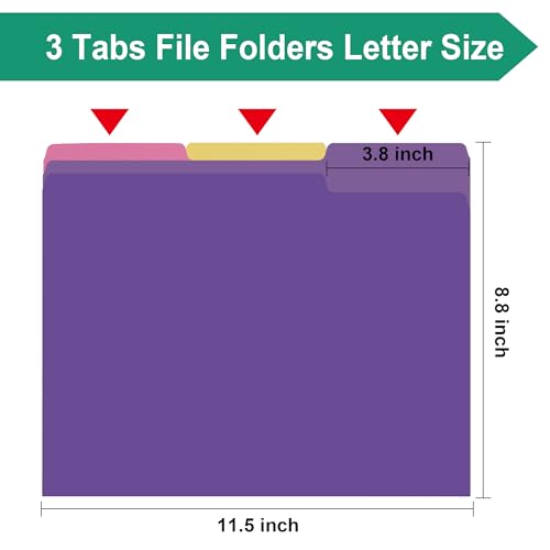 pmybupo File Folders 18 Pack 8.5x11 Inch,1/3 Cut Tab Colored File Folders Letter Size,Office Purple Folders for Document - Image 2