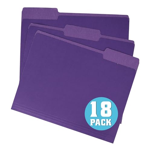 pmybupo File Folders 18 Pack 8.5x11 Inch,1/3 Cut Tab Colored File Folders Letter Size,Office Purple Folders for Document - Image 1