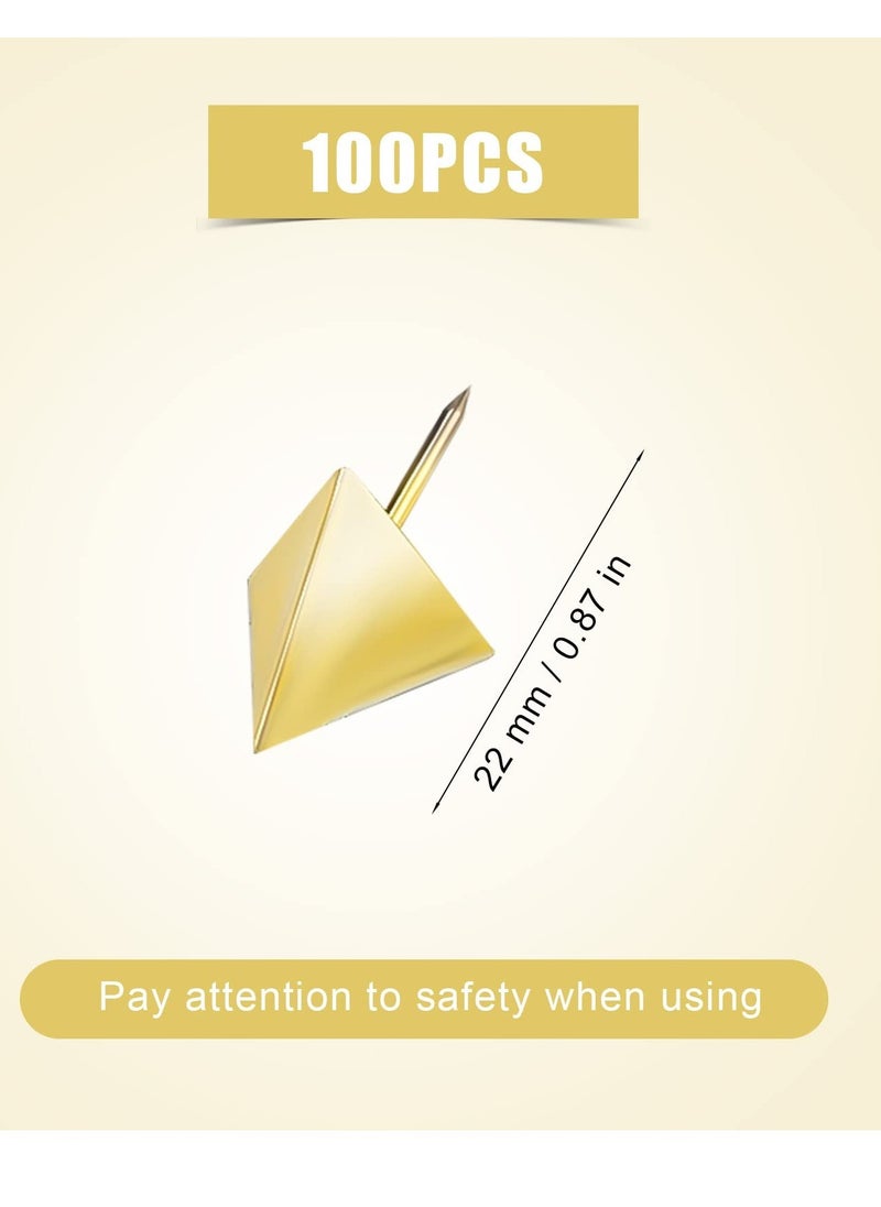Excefore - 100Pcs Gold Pushpin Decorative Thumb Tack with Steel Point Triangle-Shaped Decorative DIY Tool for World Map Cork Board Fabric Marking Bulletin Board - Image 1