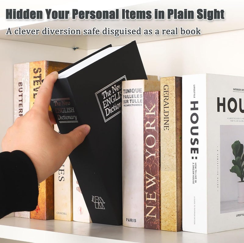 KYODOLED Diversion Book Safe with Key Lock, Secret Metal Lock Box, Collection, Money Hiding Box, 9.5" x 6.2" x 2.2", Black Large - Image 2