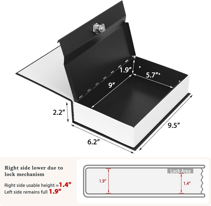 KYODOLED Diversion Book Safe with Key Lock, Secret Metal Lock Box, Collection, Money Hiding Box, 9.5" x 6.2" x 2.2", Black Large - Image 5