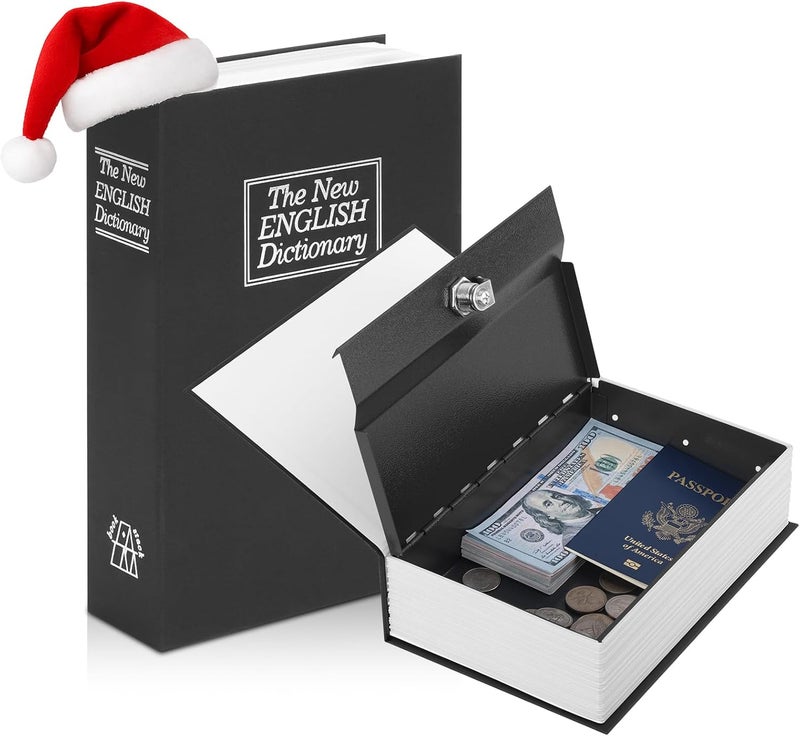 KYODOLED Diversion Book Safe with Key Lock, Secret Metal Lock Box, Collection, Money Hiding Box, 9.5" x 6.2" x 2.2", Black Large - Image 1