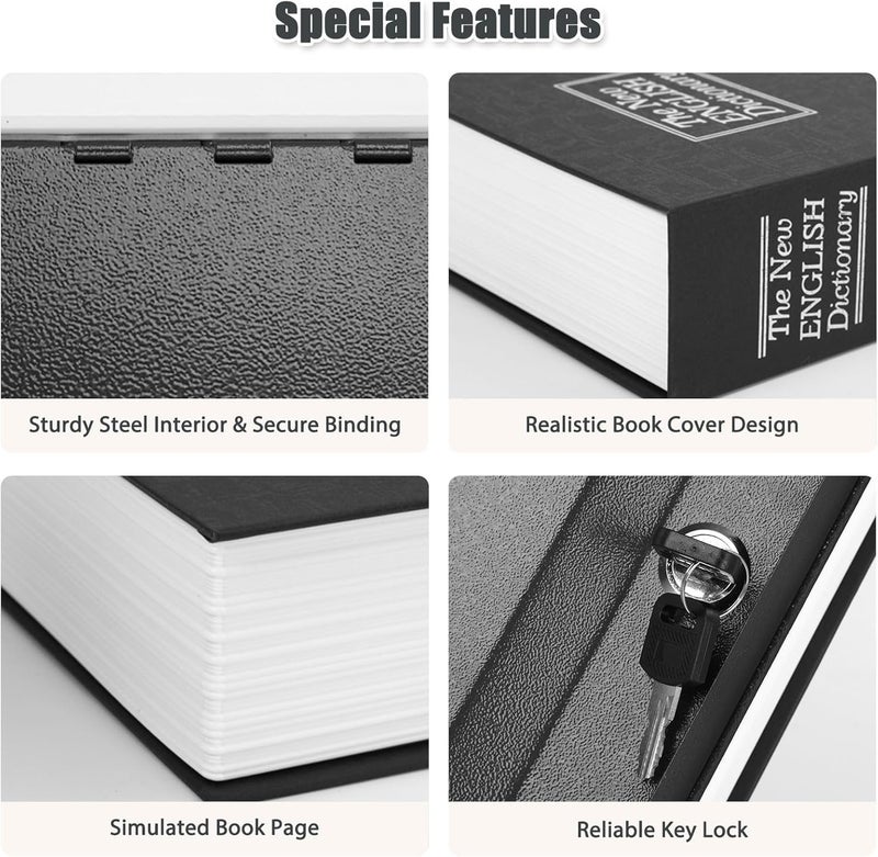 KYODOLED Diversion Book Safe with Key Lock, Secret Metal Lock Box, Collection, Money Hiding Box, 9.5" x 6.2" x 2.2", Black Large - Image 4