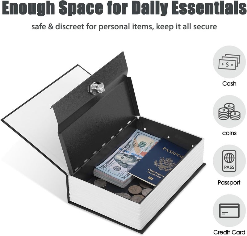 KYODOLED Diversion Book Safe with Key Lock, Secret Metal Lock Box, Collection, Money Hiding Box, 9.5" x 6.2" x 2.2", Black Large - Image 3
