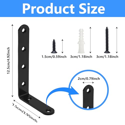 Vyndicca 20 PCS Corner Brace Black L Bracket for Shelves Furniture Wood Heavy Duty Shelf Brackets Wall Hanging Joint Angle with Screws 295 x 492 Inch Metal Shelving Brackets - Image 3