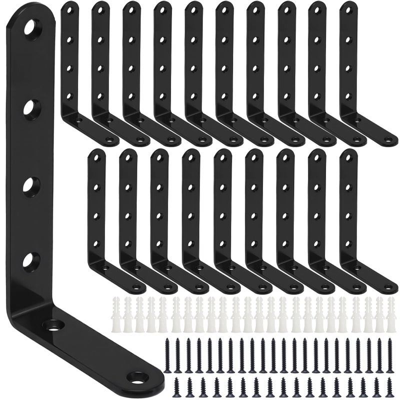 Vyndicca 20 PCS Corner Brace Black L Bracket for Shelves Furniture Wood Heavy Duty Shelf Brackets Wall Hanging Joint Angle with Screws 295 x 492 Inch Metal Shelving Brackets - Image 2