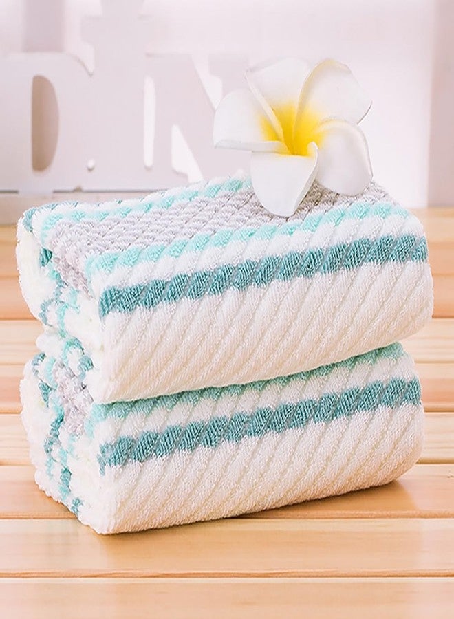 Pidada Hand Towels Set of 2 Striped Pattern 100% Cotton Soft Absorbent Decorative Towel for Bathroom (Green) - Image 2