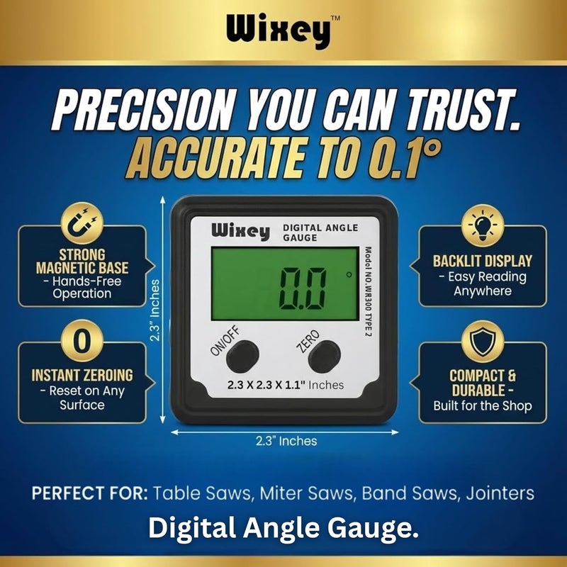 Wixey Digital Angle Gauge | Digital Angle Finder for Table Saw & Miter Saw (Magnetic) – Precision Bevel & Compound Angle Measuring Tool for Woodworking with Backlight - Image 3